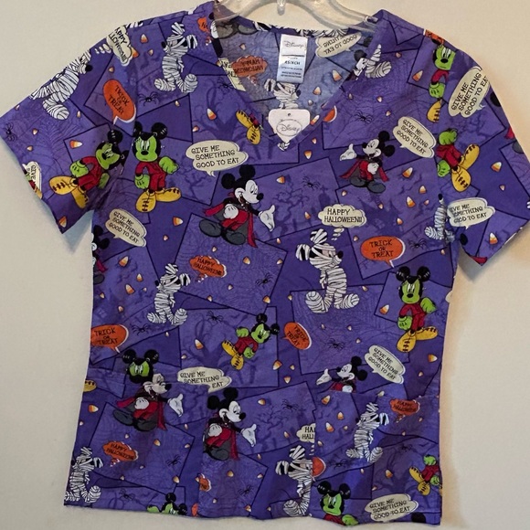 Disney Tops - Halloween Scrub Top womens size XS Disney Mickey Mouse Frankenstein Mummy‎ NWT